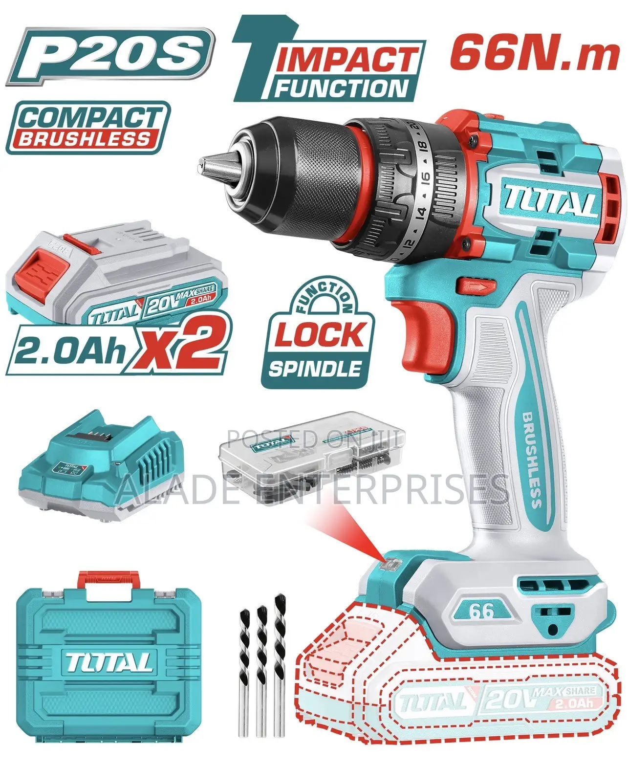 TOTAL Compact Impact Brushless Drill 66Nm