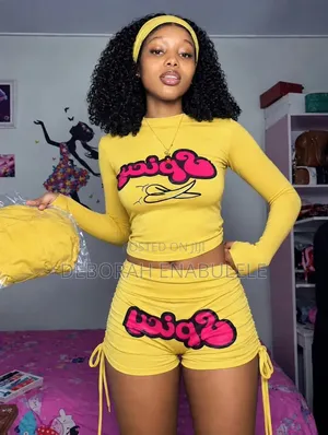 Ladies Two-Piece Set – Long Sleeve Top and Ruched Shorts