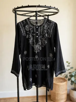 Black Chikankari Embroidery Long Sleeve Top - Maiduguri