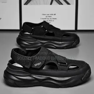 Men Black Sport Sandal - Chunky Platform - Breathable Mesh -