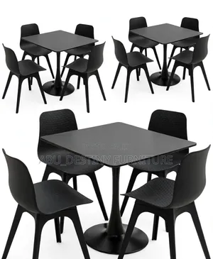 4-Seater Café Set - Square Tulip Table + Black Modern Chairs