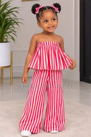 Red & White Striped Two-Piece Skirt Set