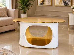Luxury Engineered Marble Oval Center Table – White & Gold