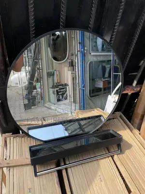 Black Frame Mirror With Shelf