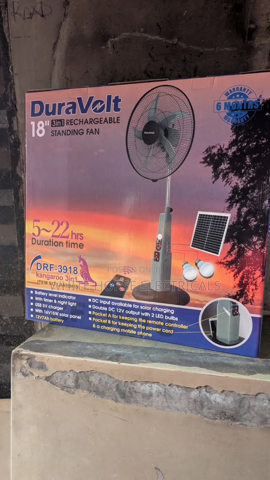 18" Duravolt Rechargeable Standing Fan