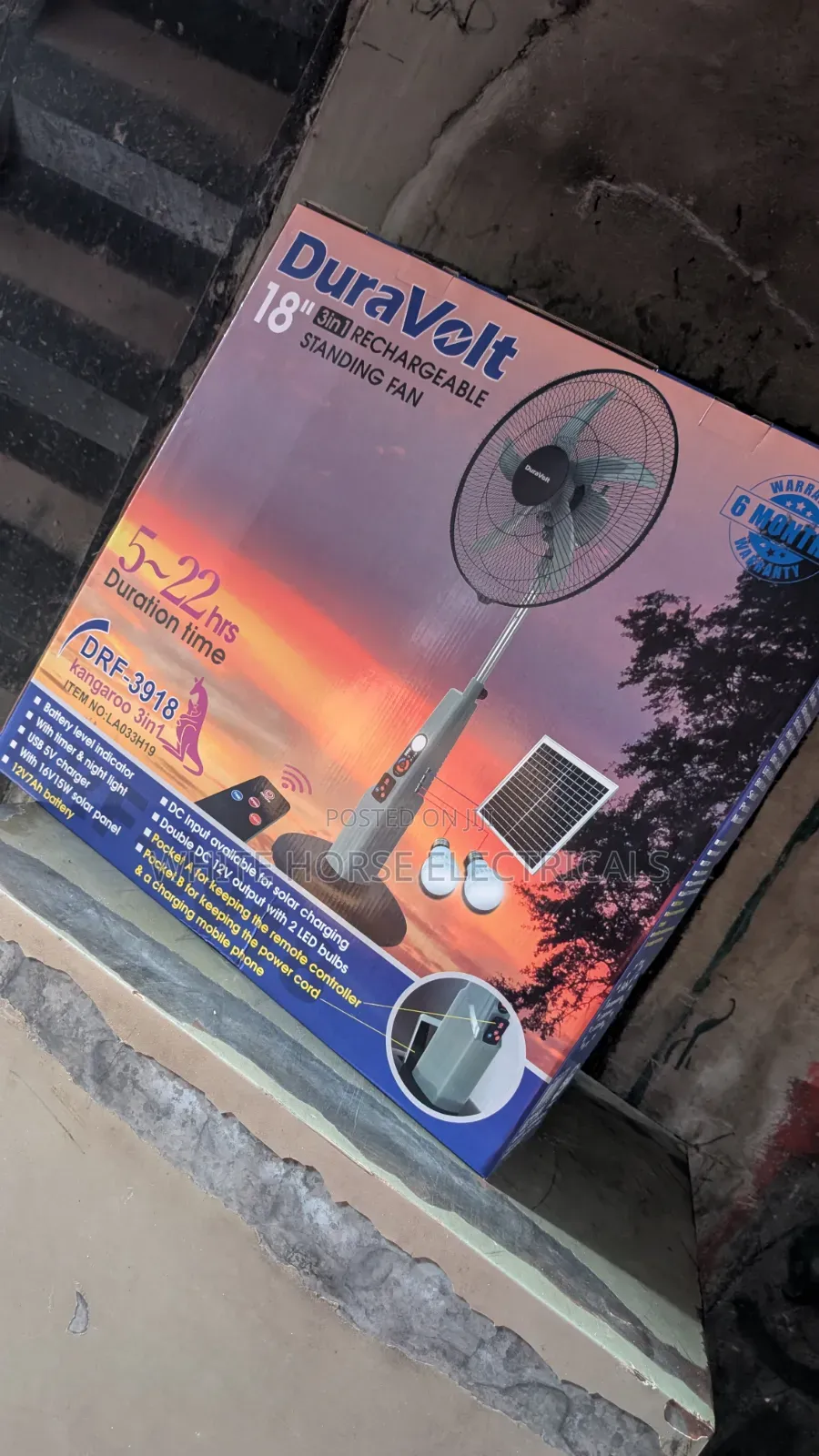 18" Duravolt Rechargeable Standing Fan