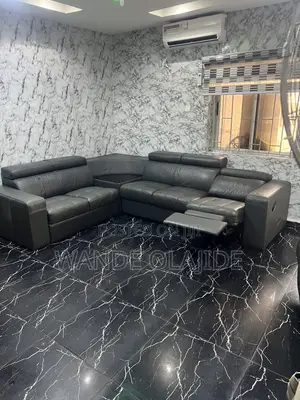 German-Imported Genuine Leather L-Shaped Sofa With Recliner & Table