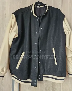 Classic Black-and-Beige Varsity/Bomber Jacket