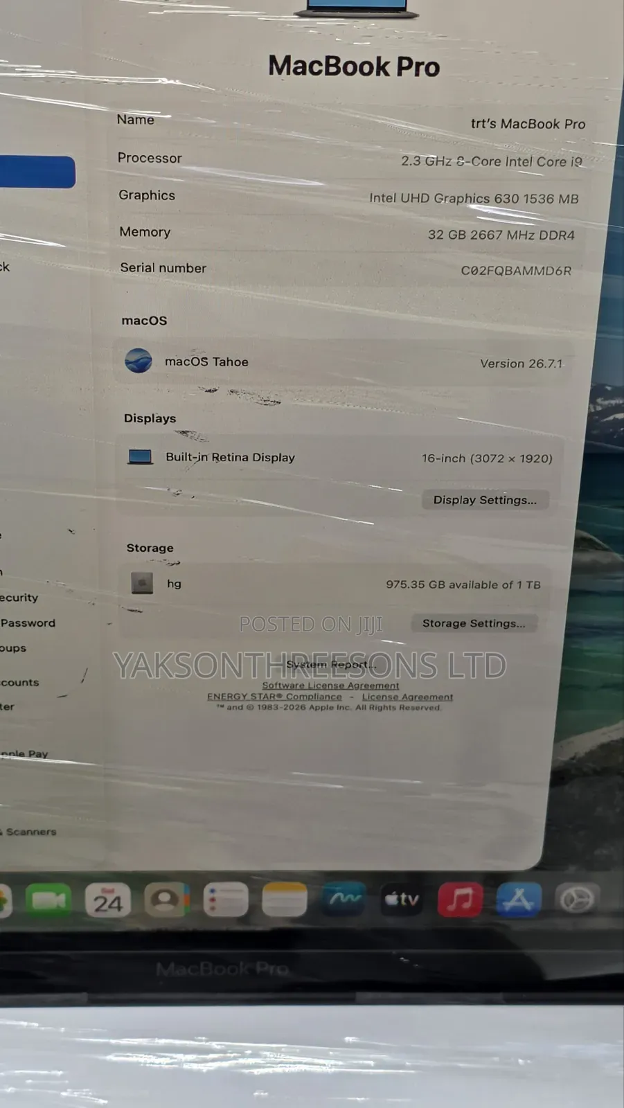 Laptop Apple MacBook Pro 2019 32GB Intel Core i9 SSD 512GB