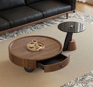 Luxury Round Wooden Coffee Table With Hidden Storage