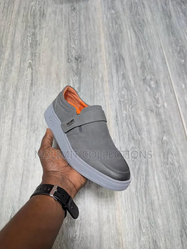 Hugo Boss Men's Leather Loafers in Grey and Orange