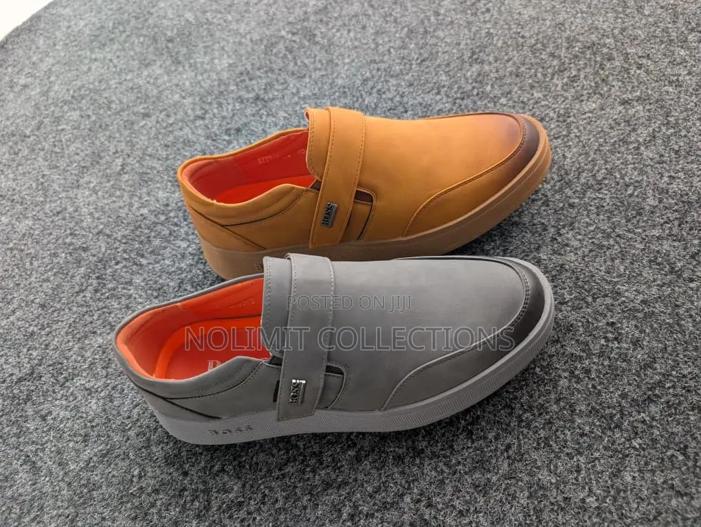 Hugo Boss Men's Leather Loafers in Grey and Orange