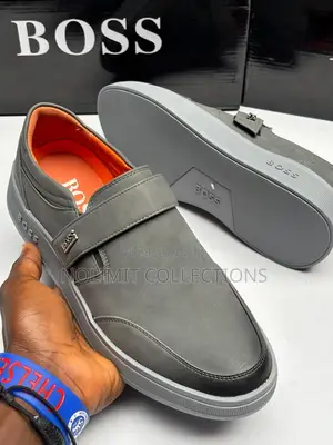 Hugo Boss Men's Leather Loafers in Grey and Orange