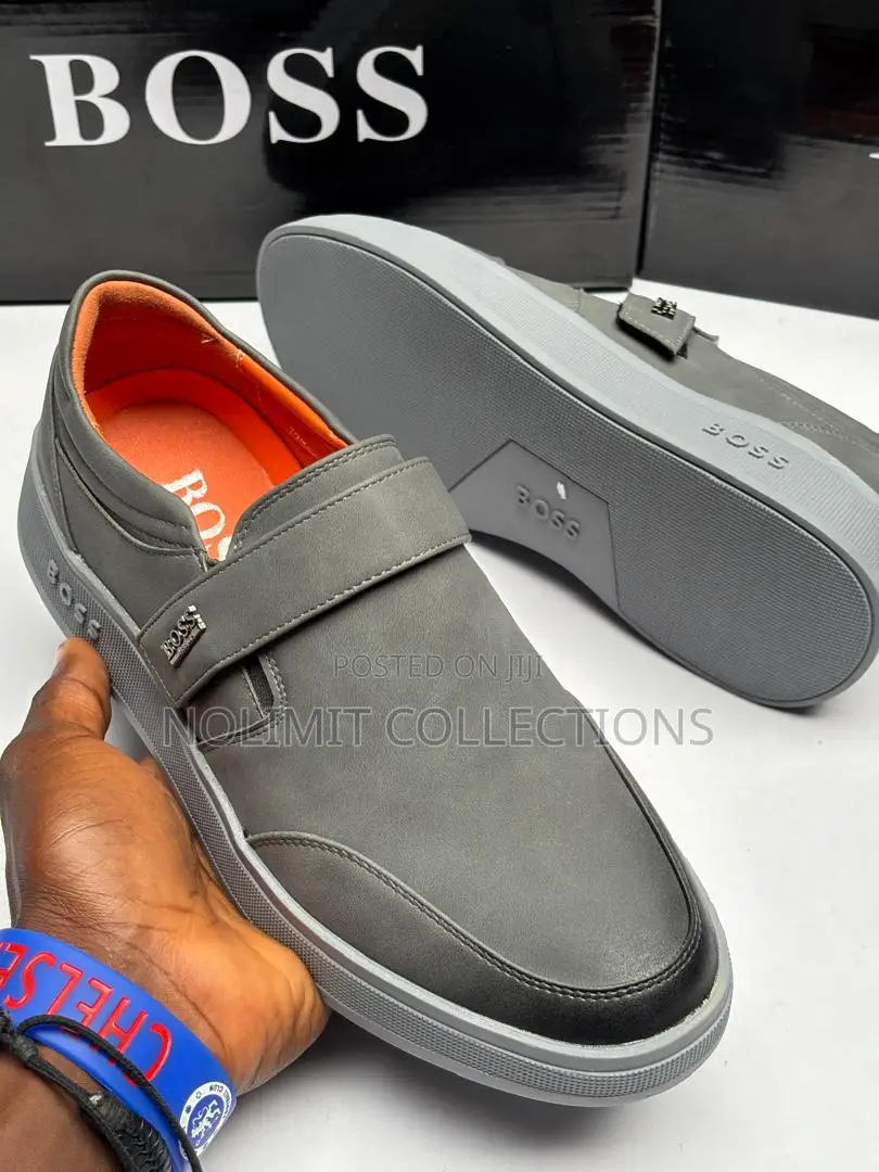 Hugo Boss Men's Leather Loafers in Grey and Orange