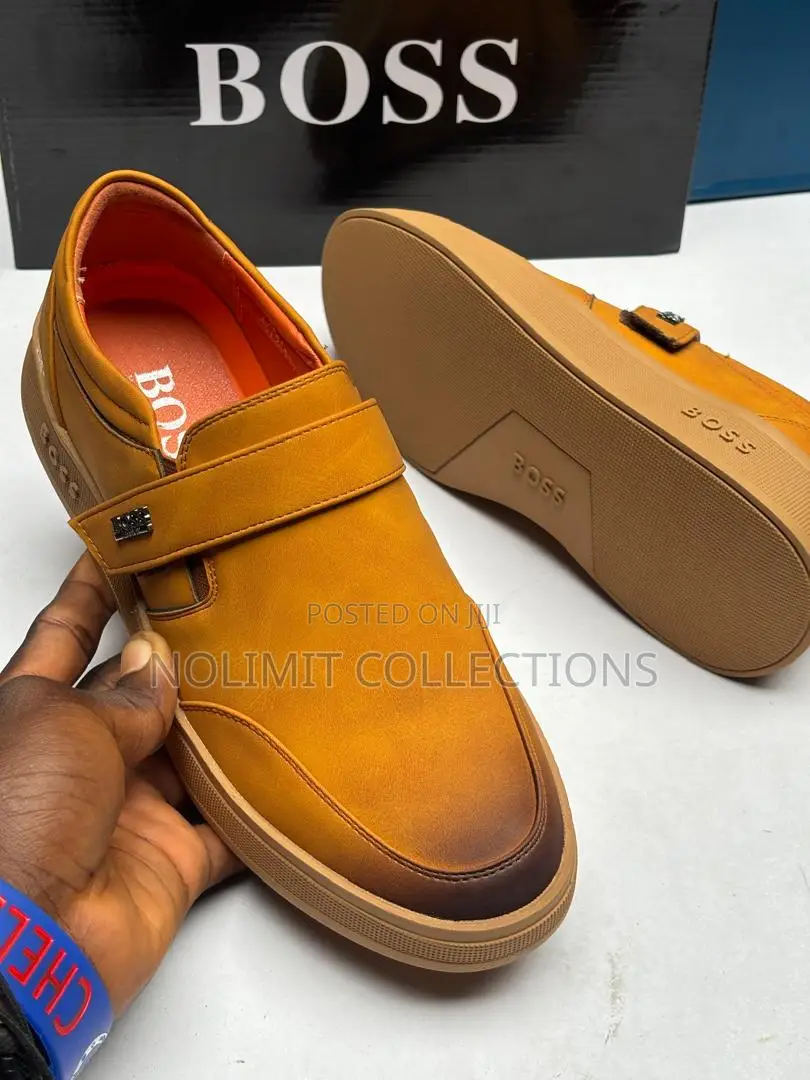 Hugo Boss Men's Leather Loafers in Grey and Orange