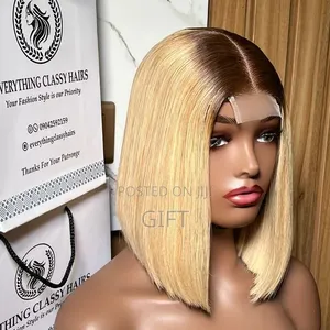 12 Inches Blonde Ombre Bone Straight Bob - Full Closure