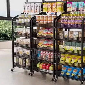 Heavy-Duty 5-Tier Supermarket Display Rack With Wheels.