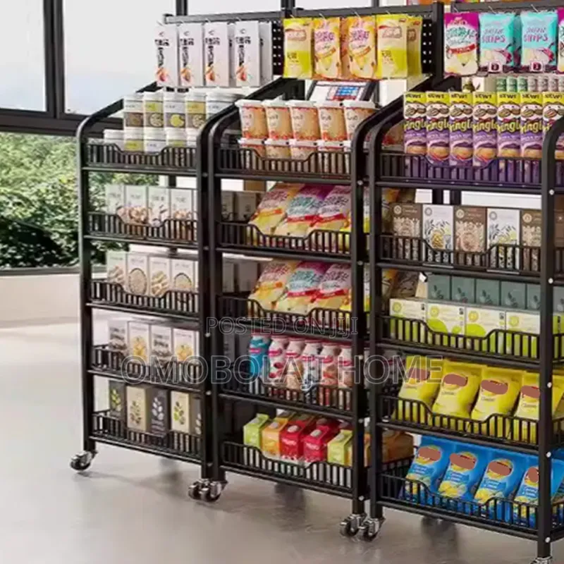Heavy-Duty 5-Tier Supermarket Display Rack With Wheels.