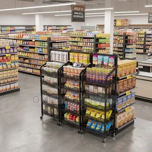 Heavy-Duty 5-Tier Supermarket Display Rack With Wheels.