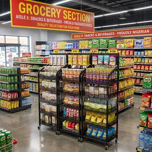 Heavy-Duty 5-Tier Supermarket Display Rack With Wheels.