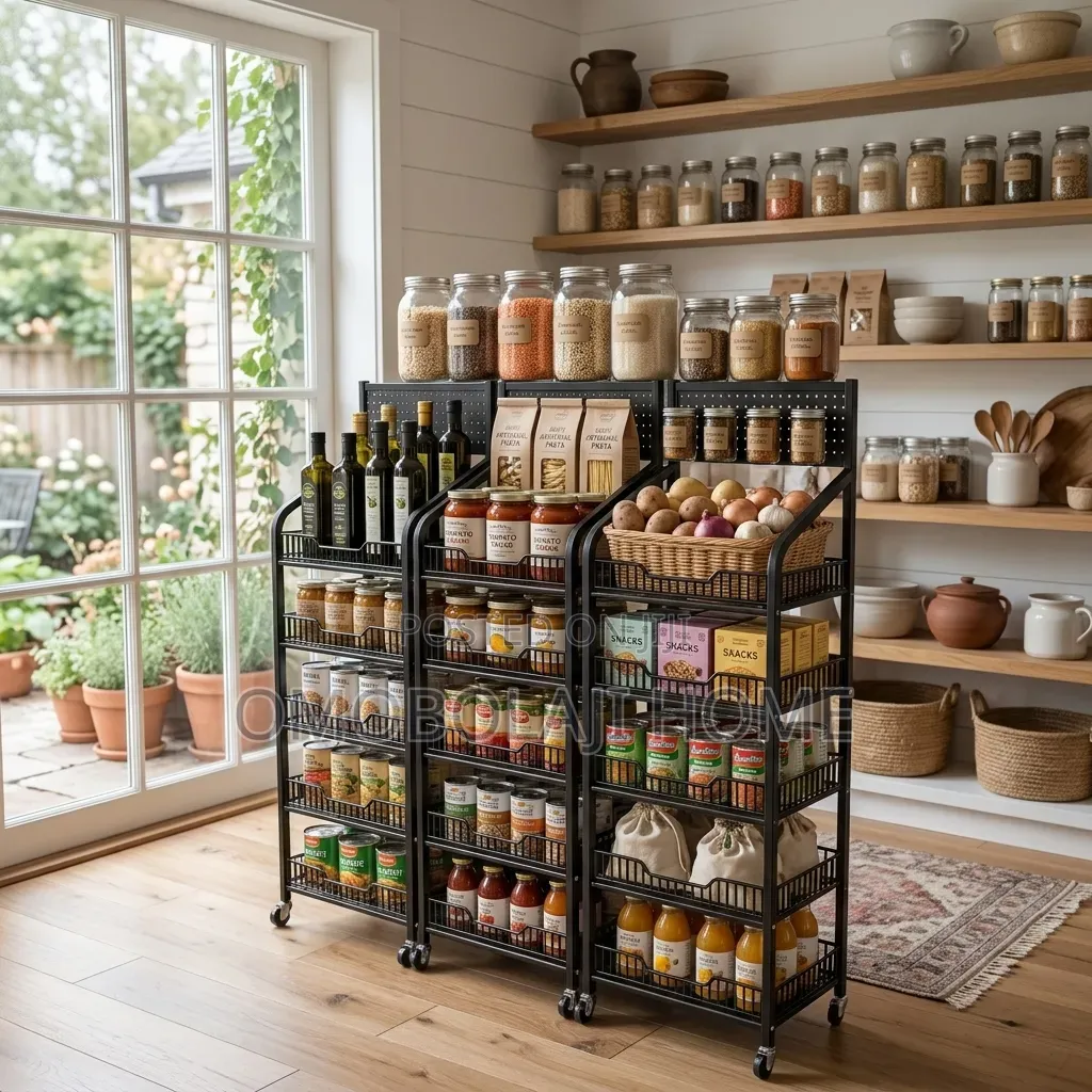 Heavy-Duty 5-Tier Supermarket Display Rack With Wheels.