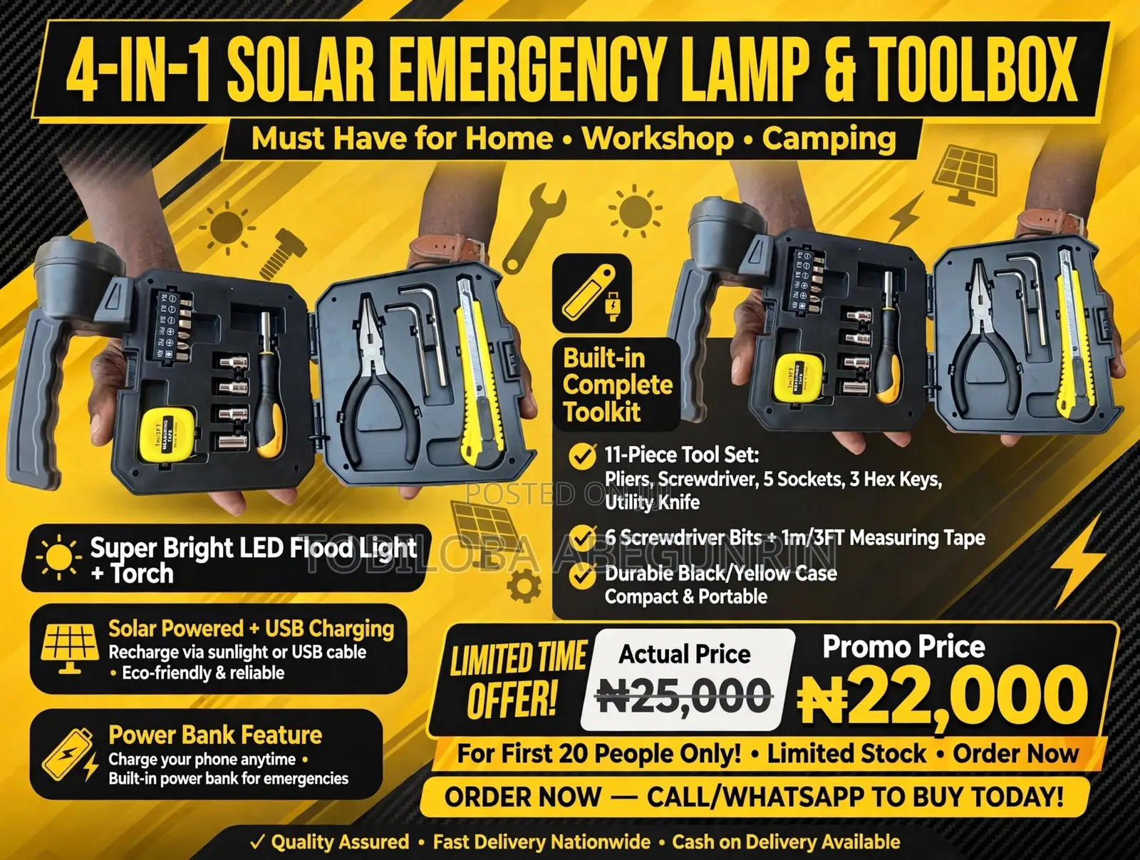Hot Deal! 4-in-1 Solar Emergency Lamp + Complete Toolbox