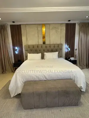 6by6 Bedframe and Mattress With Side Drawer,ottoman and Wall Console