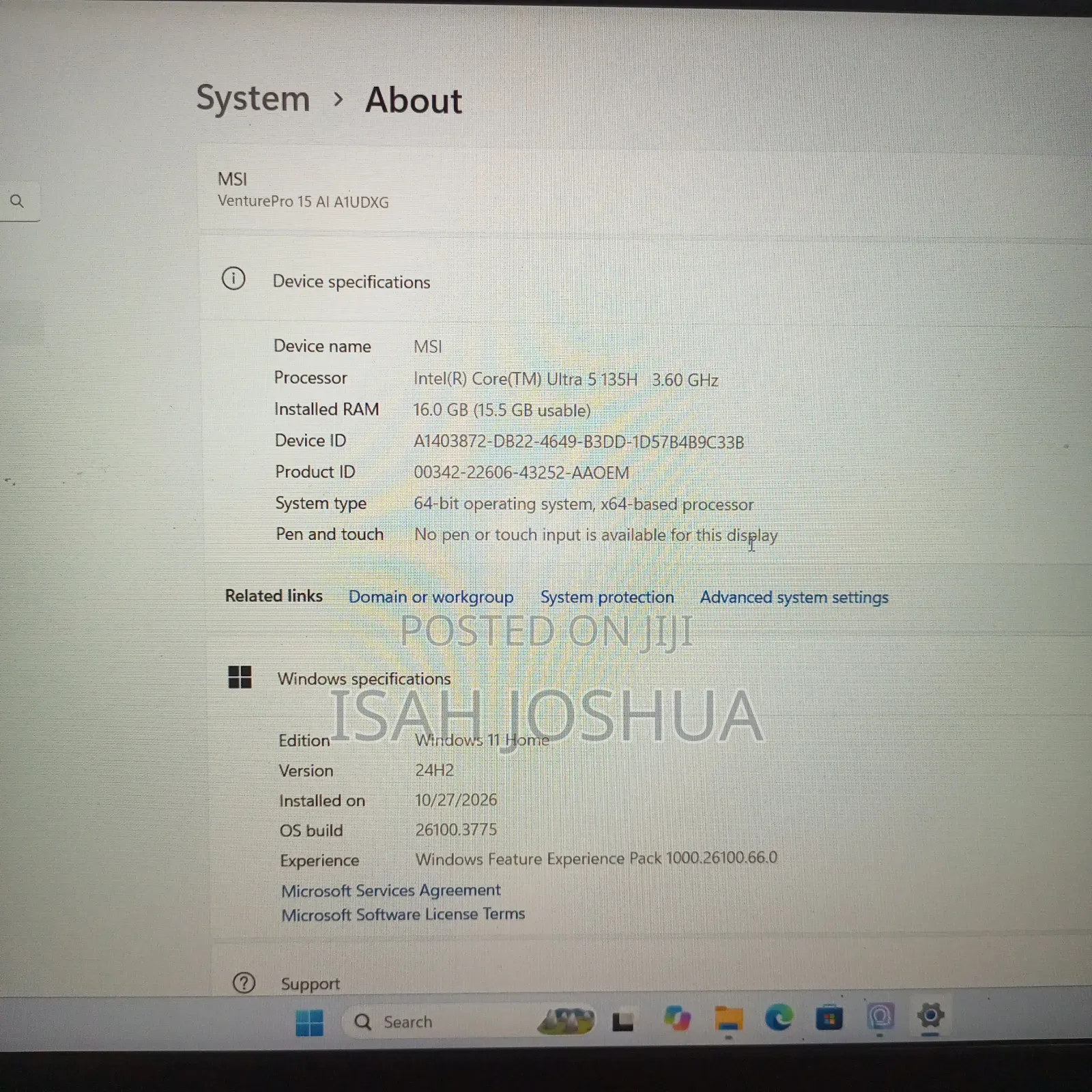Laptop MSI 16GB Intel Core Ultra 5 SSD 512GB