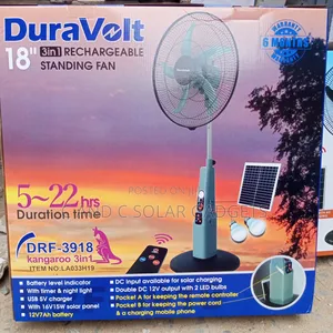 DuraVolt 18inches Solar Rechargeable Standing Fan