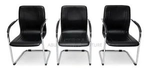Set of 3 Visitor Chairs - Black Leather Chrome Sled