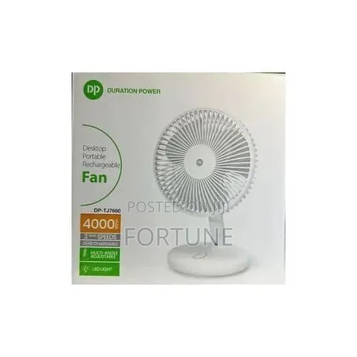 DP Rechargeable Table Fan With Torch Light - 8 Hours Battery