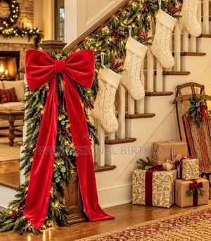 Red Bow With Long Tail Christmas