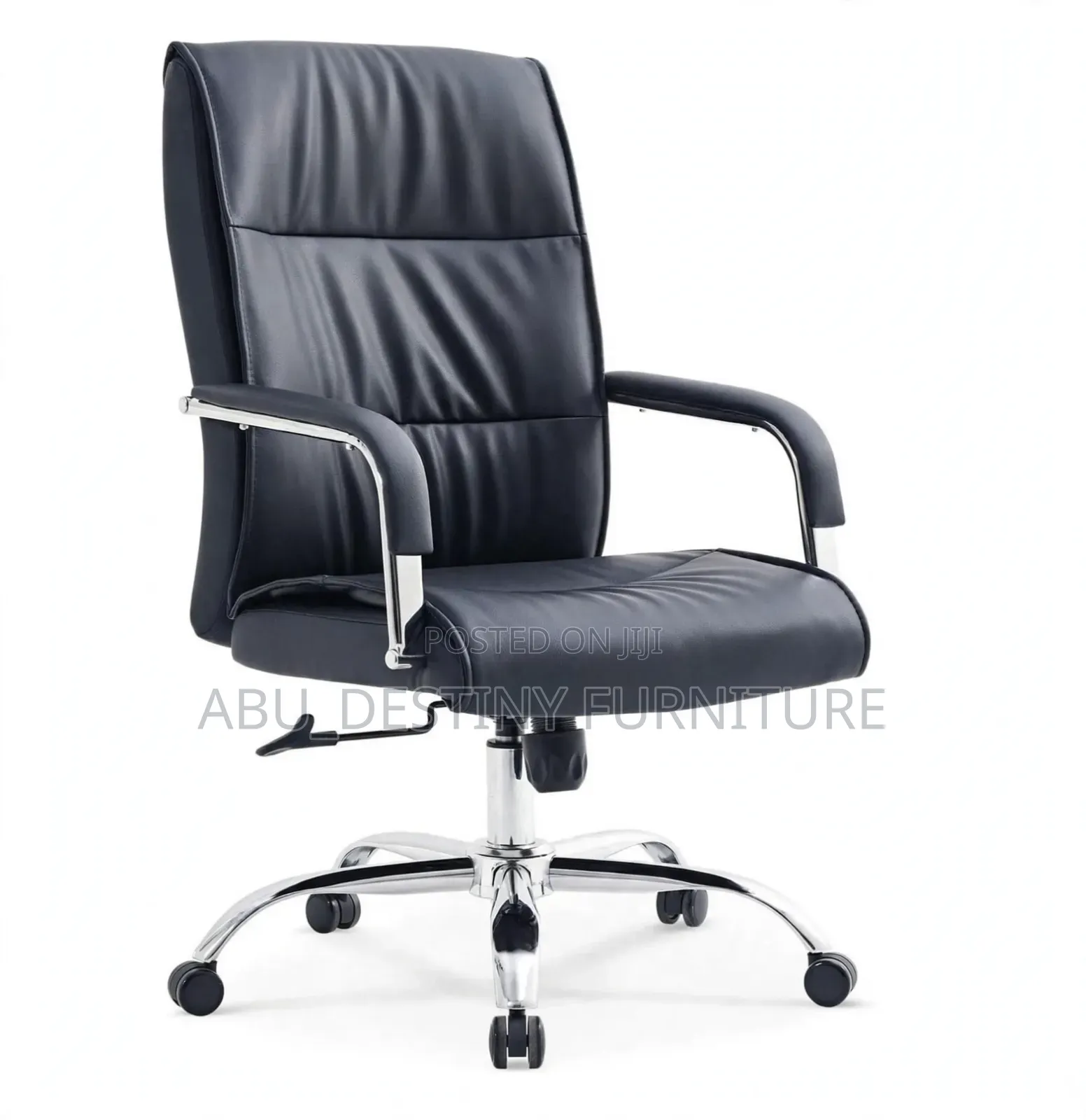 Classic Executive Office Chair - Black Leather, Chrome Arms