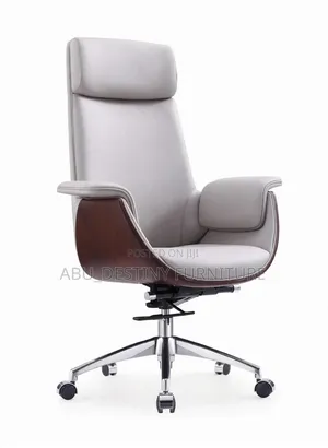 Executive Chair - Light Grey Leather With Dark Walnut Wood