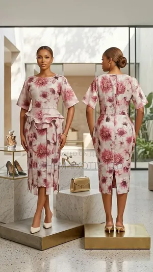 Elegant Floral Peplum Midi Dress