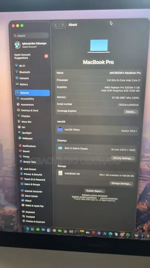 Laptop Apple MacBook Pro 2019 32GB Intel Core i7 SSD 500GB