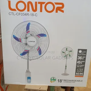 18inches LONTOR Solar Rechargeable Fan With Panel and Inbuilt Battery