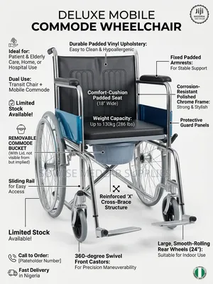 Commode Wheelchair With Removable Potty Bucket Medical Mobility Chair