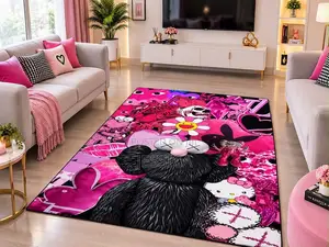 Pink Cartoon Graphic Area Rug for Bedroom Decor