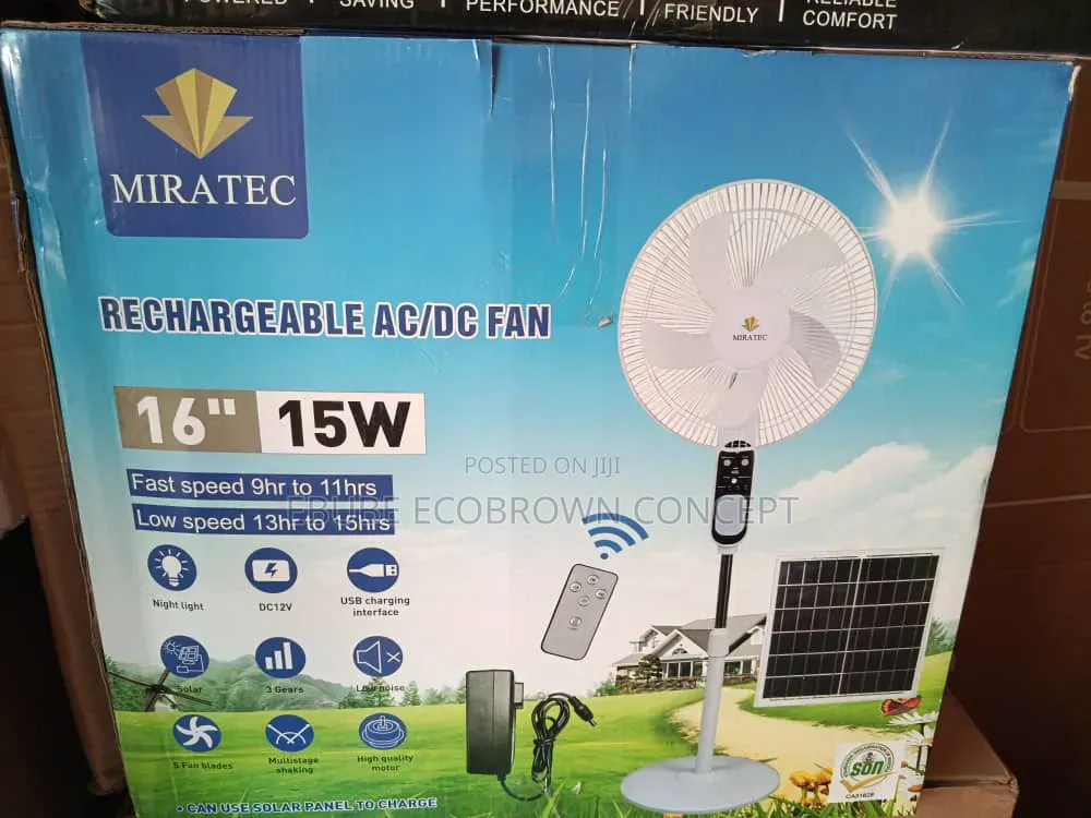 Rechargeable Solar Standing Fan 16 Inches With Remote Control