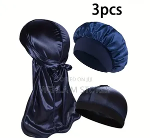 Men's 3-in-1 Durag Set – Tibetan Blue (Durag, Sleep Bonnet & Dome Cap)