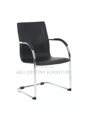 Cantilever Visitors Chair - Black Leather With Chrome Frame