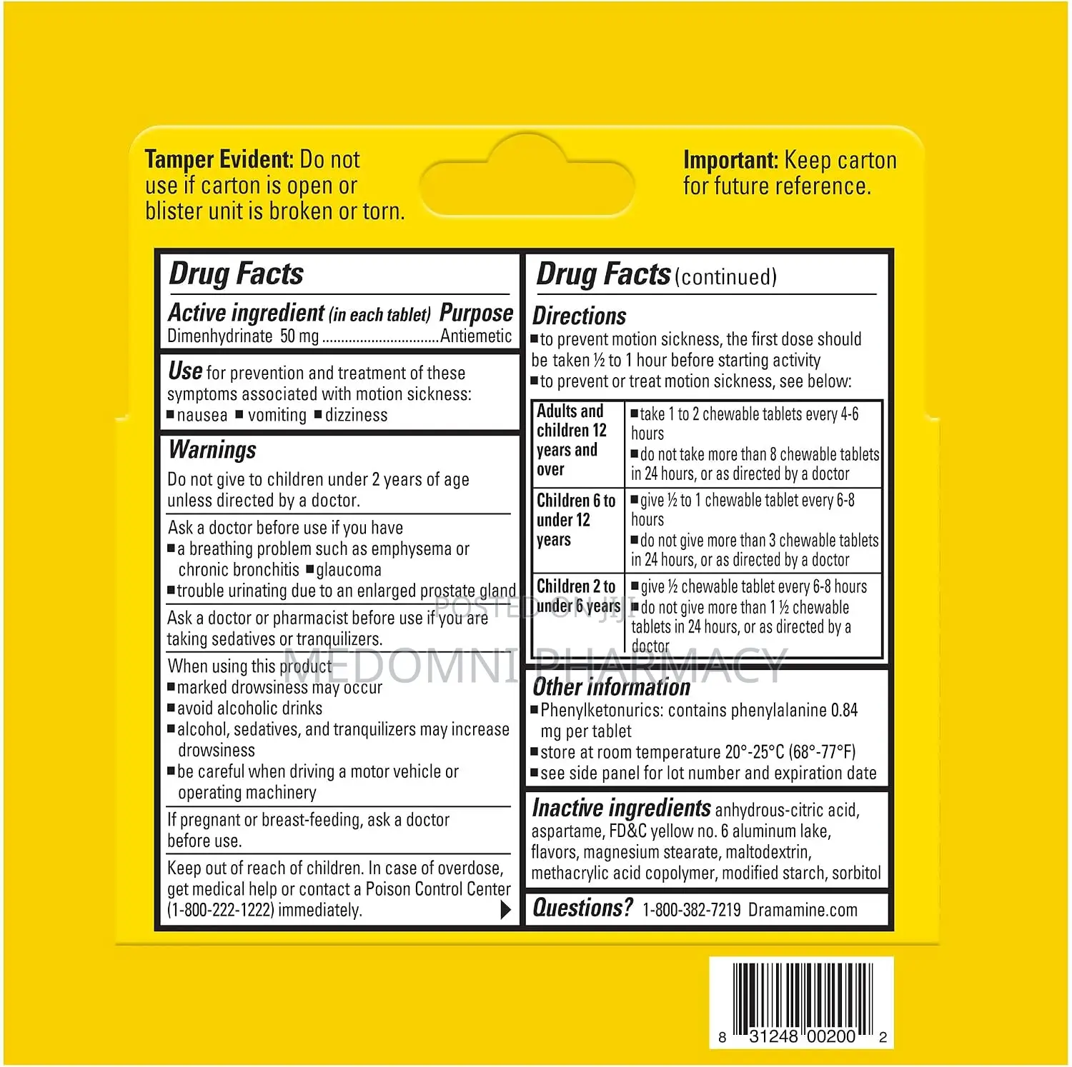 Dramamine Motion Sickness Relief Chewable Tablets - 8 Count