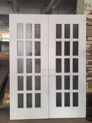 5ft White Luxury Double Wooden Glass Door