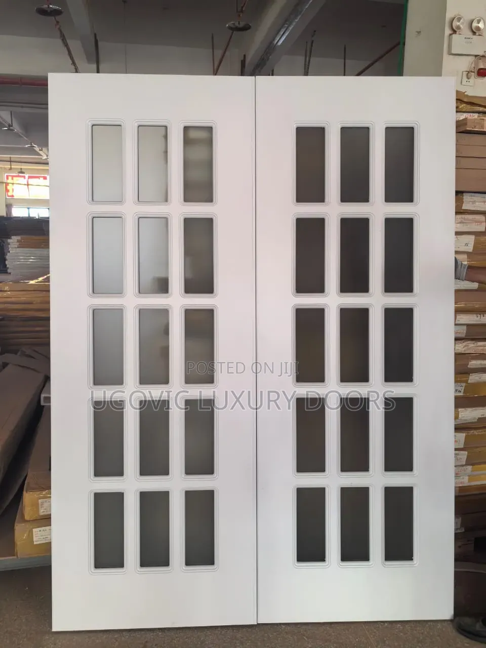 5ft White Luxury Double Wooden Glass Door