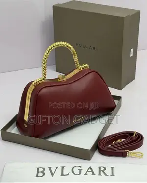 Luxury Bvlgari Serpentine Red Leather Top Handle Bag With Gold Chain