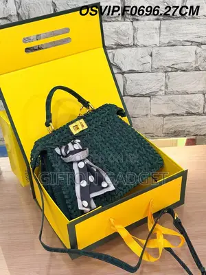 Fendi Peekaboo Woven Green Top Handle Bag With Polka Dot Scarf