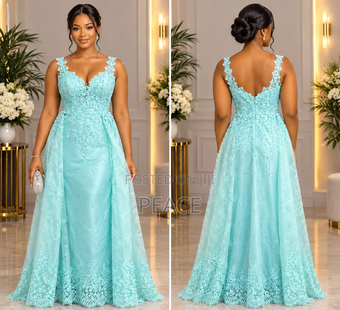 Elegant Sky Blue Dinner Gown