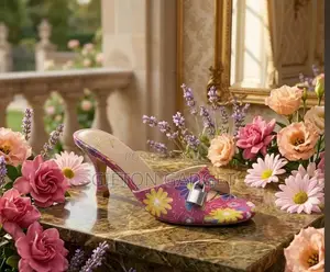 Floral Print Open-Toe Kitten Heel Mules With Padlock Accent –