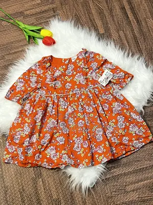 Orange Floral Baby Girl Dress – Premium US Thrift Wear 